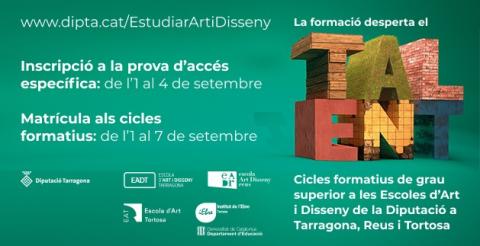 De l’1 al 7 de setembre es podrà efectuar la matriculació als Cicles formatius de grau superior de les Escoles d’Art i Disseny de la Diputació de Tarragona 