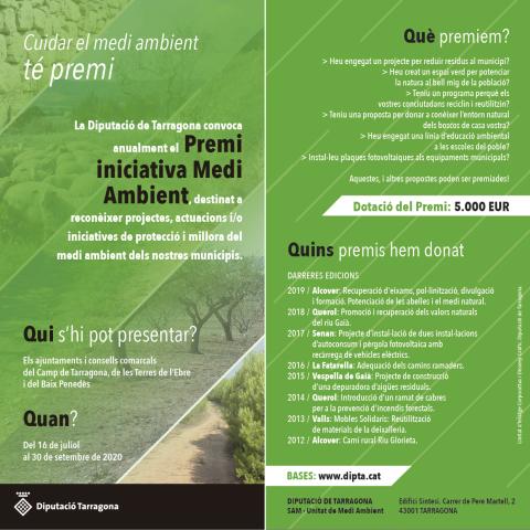 La Diputació convoca una nova edició del Premi Iniciativa Medi Ambient que reconeix projectes i actuacions d’ens locals encaminats a la millora i protecció de l’entorn natural